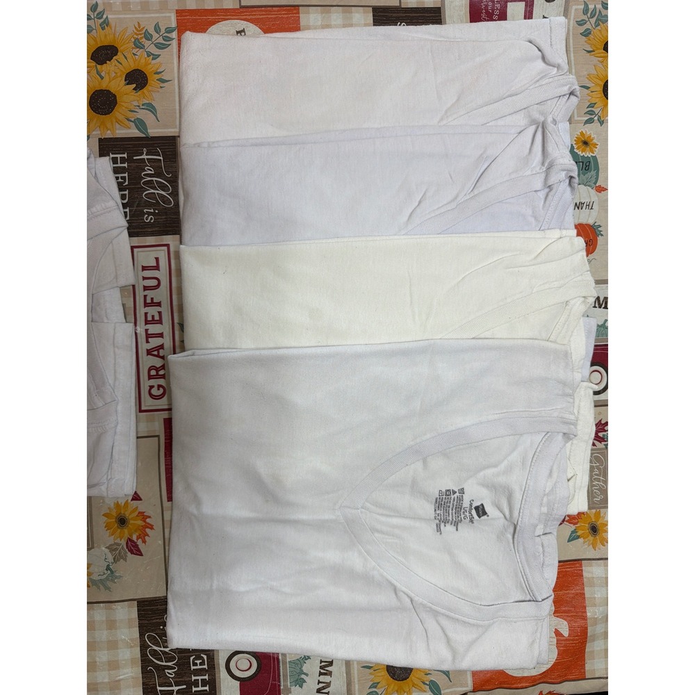 Hanes ComfortSoft Mens V-Neck Undershirts White 100% Cotton T-Shirt Lot of 4 L